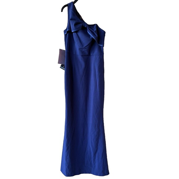 JS Collections women Lilah Bow One Shoulder Long Mermaid Gown size 6 Navy Crepe - Picture 4 of 13
